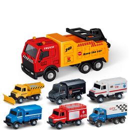 Alloy Car Model Toy, Ambulance, Tractor Shovel, Truck, Fire engine, Pull-back Car, for Party Kid' Birthday' Gift, Collection,Home Decoration