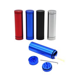 4.33inch Automatic Ejection Dugout with grinder Round Stash Metal Container case 2 Layers Aluminum Composite Cigarette Cigar Grinder free sh