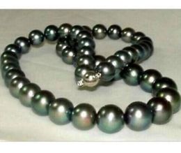 BEAUTIFUL 10-11mm Tahitian Black Pearl Necklace 18inch 925 SILVER CLASP