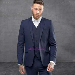 Muriel Lester Brand Mens Suits Designers 2018 Navy Blue 3 Pieces Set Men Suits Custom Made Traje Hombre Formal Wedding Suit Mens