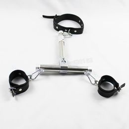 Bondage Stainless Steel T Spreader Bar Handcuffs Ankle Cuffs Collar Ajustable Detachable #R45