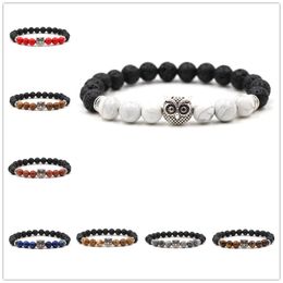 8MM Black Lava Stone Tiger's Eye Beads Owl Charms Essential Oil Diffuser Bracelet Balance Yoga Pulseira Feminina Buddha Jewellery