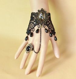 hot new Leopard-print crystal black water drop pearl gothic bronze lace lady's bracelet band ring fashion classic exquisite elegance