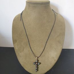 European and American fashion creative female pearl jewelry DIY cruciform freshwater pearl skin rope necklace