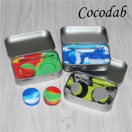 Hot selling BHO silicone concentrate container set with dabber dab tool and tin box, wax oil tin container Silicone Storage Kit Set DHL