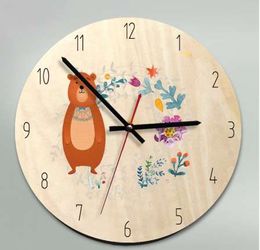 Non ticking Wall Clock Nordic Style Battery Operated Cartoon Wooden Clock Home 30CM Silent Kids Wall Clock Large Decorative