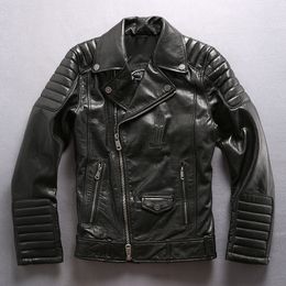 Oblique zipper men cow leather jackets stand collar flame Motorcycle genuine leather jackets Breathable Underarm