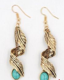 Elvish fashion ancient popular earring manufacturer alloy plating ancient silver turquoise pendant leaves exaggerated earrings