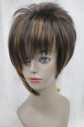 Free Shipping>>>Asymmetrical brown mix strawberry blonde short straight synthetic woman's wig
