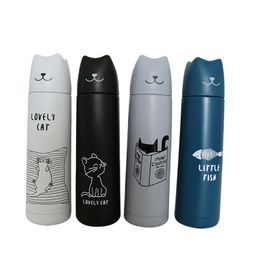500ml 17oz Cute Cat Thermos Cup Vacuum Thermal Mug Flasks Thermos Lovers Thermos Double Wall Stainless Steel Coffee Drink Trave Water Bottle