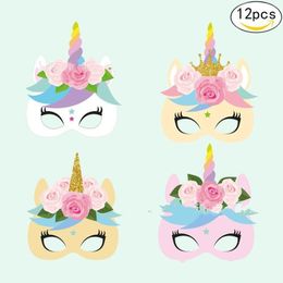 Novelty Unicorn Face Masks Rainbow Colour Horse Shape Paper Masquerade Mask For Party Cosplay Decor Supplies Funny 10pc BB
