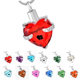 Daughter Glass Cremation Jewelry Heart Birthstone Pendant Urn Necklace Ashes Holder Keepsake