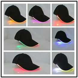 50pcs LED Baseball Caps Cotton Black White Shining LED Light Ball Caps Glow In Dark Adjustable Snapback Hats Luminous Party Hats