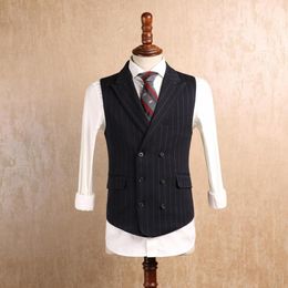 2020 Latest Strip Groom Vests For Wedding Party Brown Grey Vest Slim Fit Mens Vests Double Breasted Wool Business Suit Groom Wear