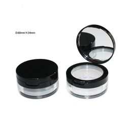 15G Loose Powder Container with Net Black Flip Cap Jar Box with Mirror Cosmetic Powder Case fast shipping F376