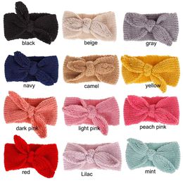 12 colors new children's knitted hair band rabbit ears hair band European and American bow headband hair accessories