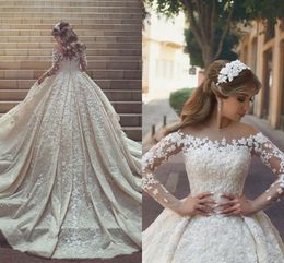 Abiti da ballo a pizzo completo Abiti saudita maniche lunghe Chiesa abiti da sposa modesti abiti da sposa più dimensioni