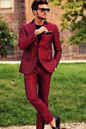 Custom Made Burgundy Men Suits Blazer Luxury Wedding Suits Slim Fit Business Tailored Tuxedo Formal Terno Masculino 2 Pieces (Jacket+Pants)
