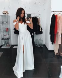 Ivory Baby Blue Off Shoulder Evening Dresses High Side Split Cheap Simple Evening Gowns African Vestidos Cheap Party Prom Dresses