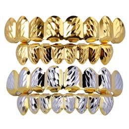 18K Gold Plated Mouth Grillz Hip Hop Teeth Caps 6 Top & Bottom Fang New High Quality Christmas Halloween Gift
