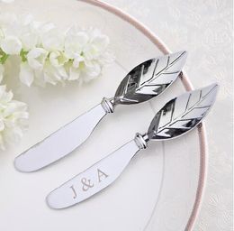 Wedding stainless steel maple leaf love butter knife with yarn bag cream knife can personalized customize simple information 40pcs