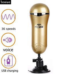 Mens Hands Free Masturbator 36 Speed Vibrator Aircraft Cup Silicone Pussy Artificial Vagina Man Masturbate Sex Toys S19706