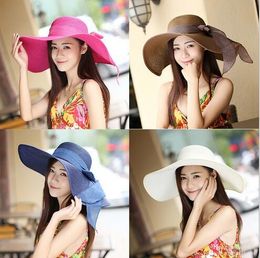 2017 hot big brim sun hats for woman foldable colorful stone hand made straw hat female casual shade hat summer hat beach cap M033