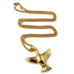 New Hip Hop Style Gold Vacuum Plating Dove Eagle Pendant Necklace Fashionable Mens Jewellery With 75cm Long Chain Male Female