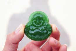 Free delivery - beautiful (outer Mongolia) emerald money Buddha (amulet). Hand-carved necklace pendant.