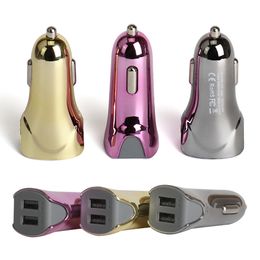 Common quality wholesale new gold plating Shark style flash of light 2usb dual port car chargering adapter for phone 5V 3.1 100pcs/lot