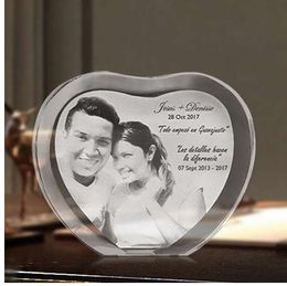 Customised Heart Shaped Crystal Photo Frame With Laser Engraved Personalised Picture Glass Wedding Souvenir Birthday Gifts