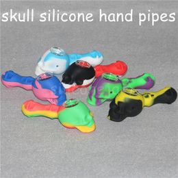 Silicone Skull handpipe with glass bowl mini protable spoon pipe smoking dab rig Silicon pipes Dry Herb Vaporizer