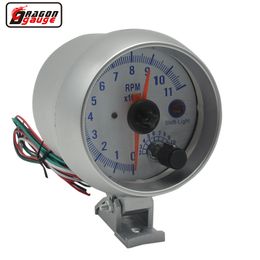 Dragon gauge 3.75 Inch Silver Blue leds Light Car Metre Double pointer Tachometer 0 to 11000 RPM Gauge