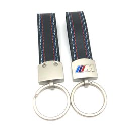 For BMW M Sport E46 E39 E60 F30 E90 F10 F30 E36 X5 E53 E30 E34 X1 X3 Car styling Leather Chrome Keyring Keychain Key Chain