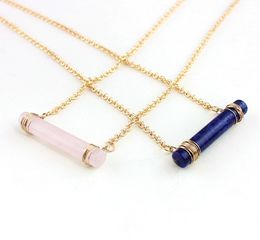 Fashion Gold Colour Natural Stone Geometry Pink Cylinder statement necklace For Women brand Jewellery
