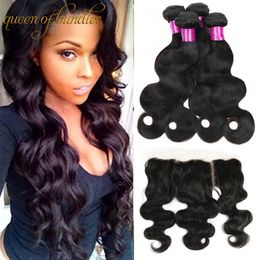 Malaysian Virgin Hair Body Wave 3 Bundles With Ear to Ear Lace Frontal Closure Unprocessed Human Hair with 13x4 lace frontal closure