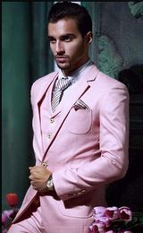 New Design Pink Groom Tuxedos High Quality Man Wedding Suit Nottch Lapel Centre Vent Men Business Prom Blazer(Jacket+Pants+Tie+Vest) 347