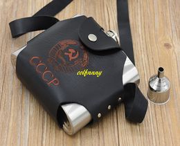 10pcs/lot Fast shipping Portable 32 oz Stainless Steel Hip Flask 905ML Pocket Liquor bottle With Leather case