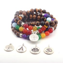 6MM Beads 108 Mala Chakra Matte Onyx Bracelet 7 Chakra Meditation Tree Life Pendent Bracelet for Men Buddha Men Yoga Jewellery