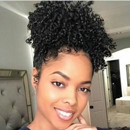 Short High Ponytail Hairpieces Unprocessed Peruvian Virgin Hair Kinky Curly Ponytail Extensions 120g Afro puff ponytail for black women