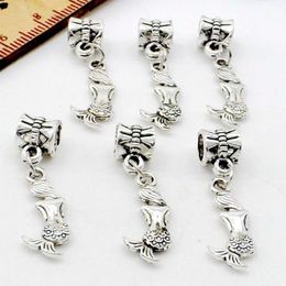 100Pcs/lot Mermaid Charms Big Hole beads Dangle Charms For Jewellery Making findings 31x7mm