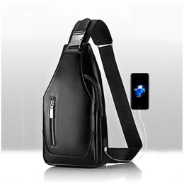 Men Messenger Designer PU Leather Small Chest Bag Men&Female Sling Messenger bag Fashion Travel Crossbody USB charging