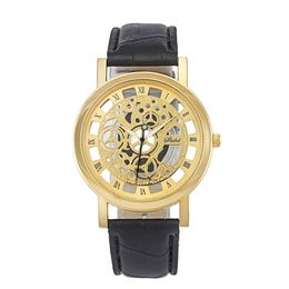 2018 new fashion dress leather strap watch big dial men business casual clock skull relogio masculino for male &boy