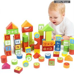 100 Pieces mathematics and letters building blocks children educational kids wooden bricks Basic stacking toys Free Ship Factory Price Sale