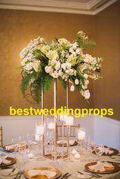 New style factory outlet square metal gold flower arrangement stand for wedding best0091