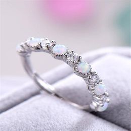 Luckyshine 6 PCS 1LOT Dazzling Round White Fire Opal Zircon Gemstone 925 Sterling Silver Wedding Rings Family Friend Holiday Gift Rings New
