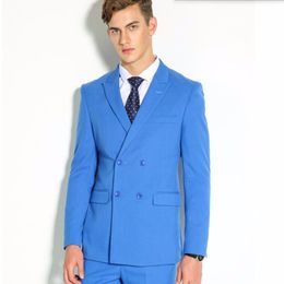 Hot Recommend--New Design Peaked Lapel Double Breasted Blue Wedding Men Suits Tuxedos Men Party Groomsmen Suits(Jacket+Pants+Tie+Vest)NO;218