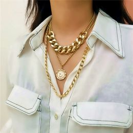 Punk Miami Cuban Choker Necklace Exaggerated Thick Chain European&America Fashion Queen Pendant Necklace Women Jewellery free ship