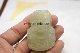 Natural yoshi mountain jade, hand-carved guan yu wu god, (talisman) necklace pendant necklace.