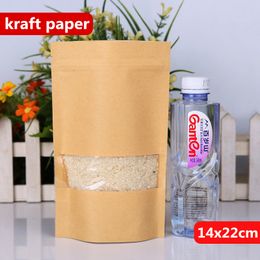 14x22cm Stand Kraft Paper Aluminium Foil Laminating Reusable Food Packaging Bags Baking Snacks Candy Tea Heat Sealing Zip Lock Package Pouch